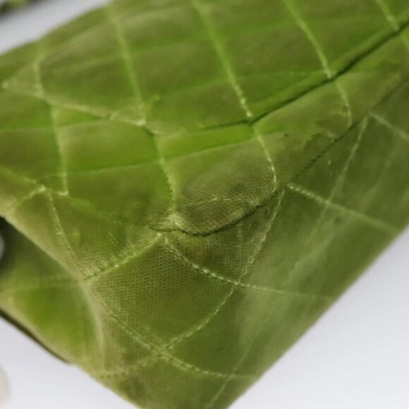 CHANEL Mini Matelasse 20 Single Flap Chain Bag Velor Green CC Auth 115601A - Picture 3 of 16